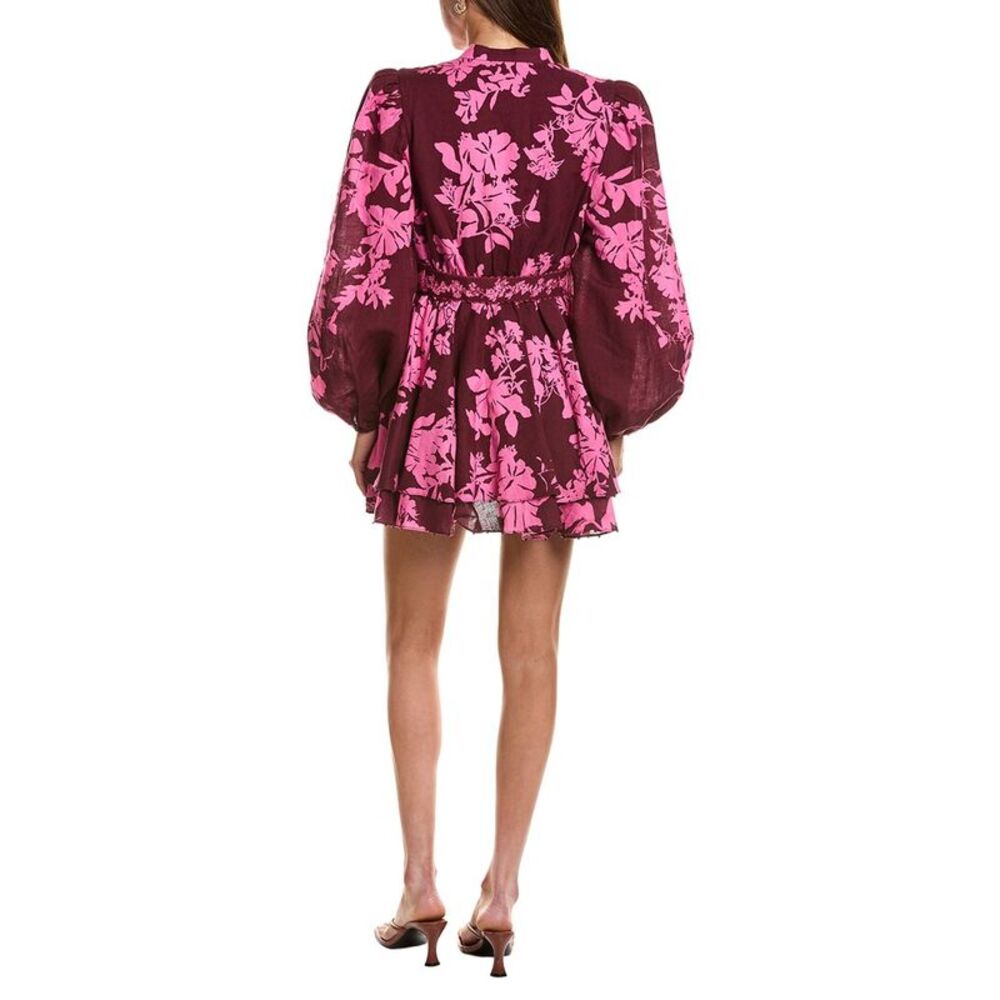 Hemant & Nandita Womens  Belted Linen-Blend Mini Dress, Black - Picture 2 of 3